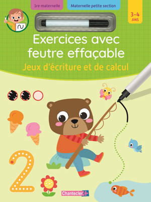 Exercices avec feutre effaçable - jeux d'écriture et de calcul (3-4 a.)