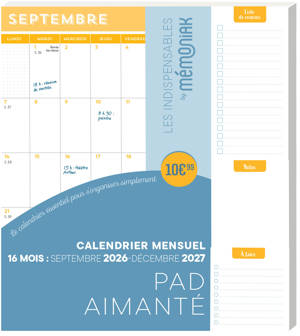 Pad aimanté mensuel sept. 2026-déc. 2027 16 mois