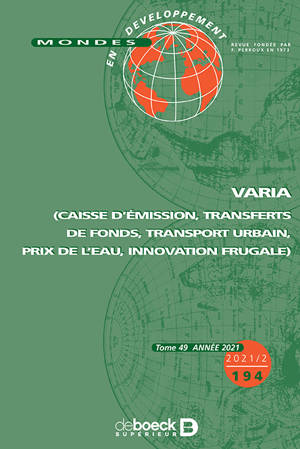 Mondes en développement 2021/2- 194 - Varia (Caisse d'émission, transferts de fonds, transport urbai