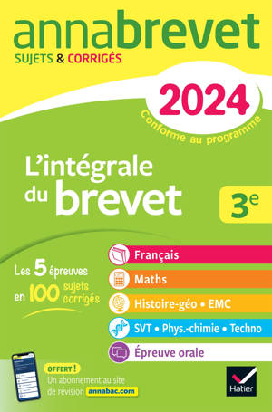 Annales du brevet Annabrevet 2024 L'intégrale du Brevet 3e (tout-en-un)