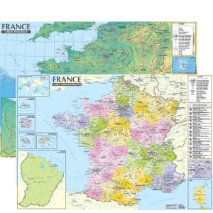 France 1/2.200.000 carte administrative et physique (sans barres alu, 67 × 47 cm)