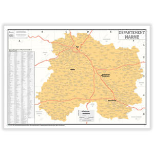 Carte administrative du département de la Marne - Poster Plastifié 70x100cm