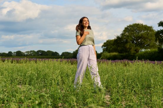 Woman breathing air