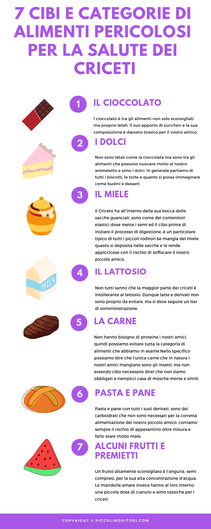 7 Cibi e Categorie di Alimenti pericolosi per la Salute dei Criceti Infografica