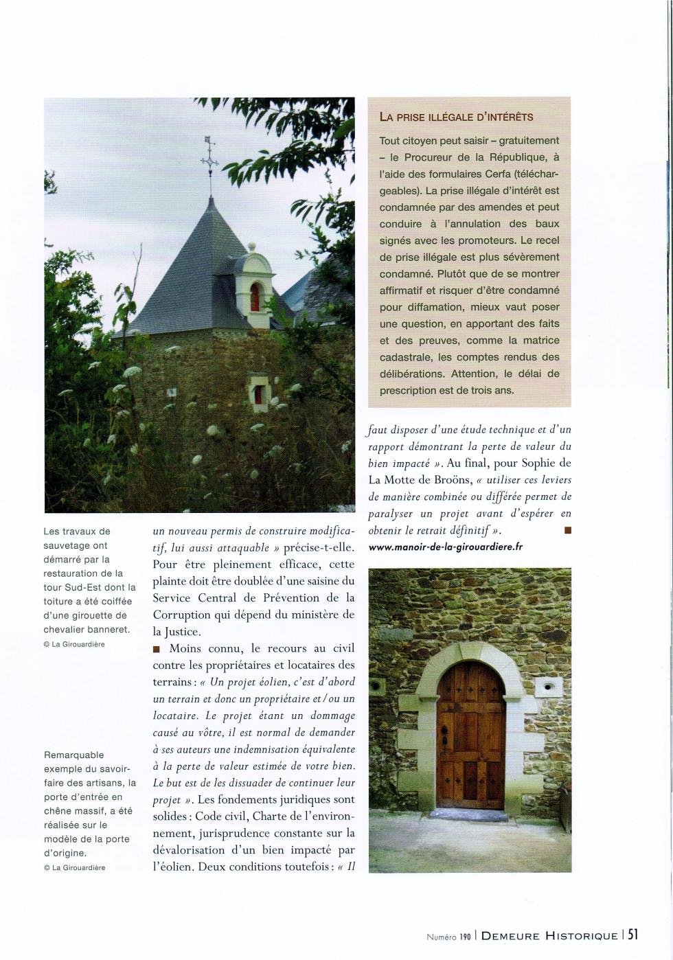 Extrait du numéro de septembre 2013 de la revue de "La Demeure Historique".
