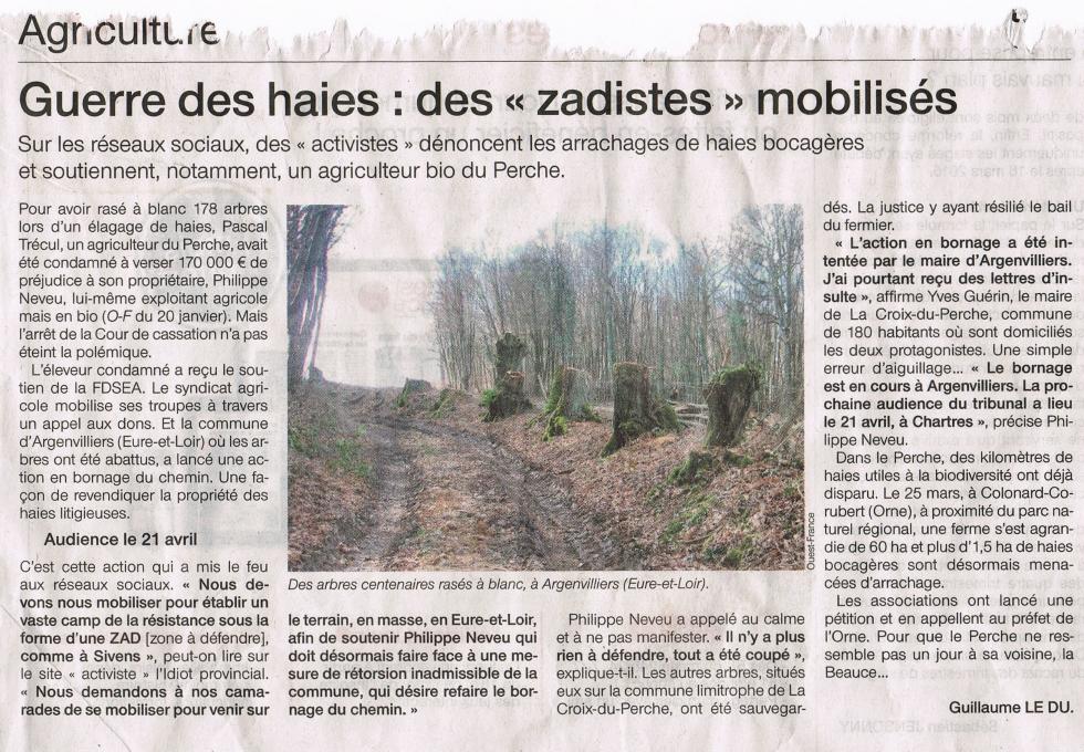 Article paru dans le "Ouest-France" des 17 et 18 avril 2015.