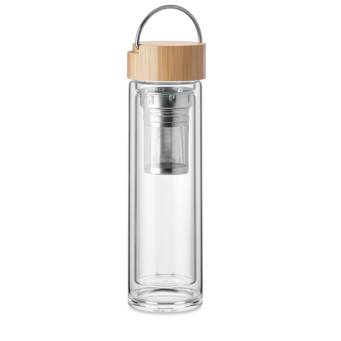 Bouteille 400 ml verre  double paroi, infuseur à thé