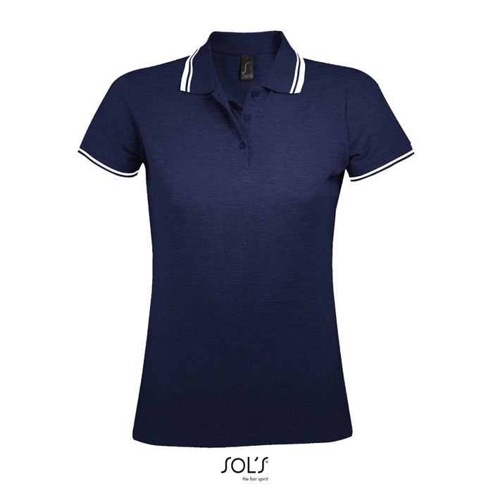 Polo 200g/m² femme avec rayures blanches au col et aux manches