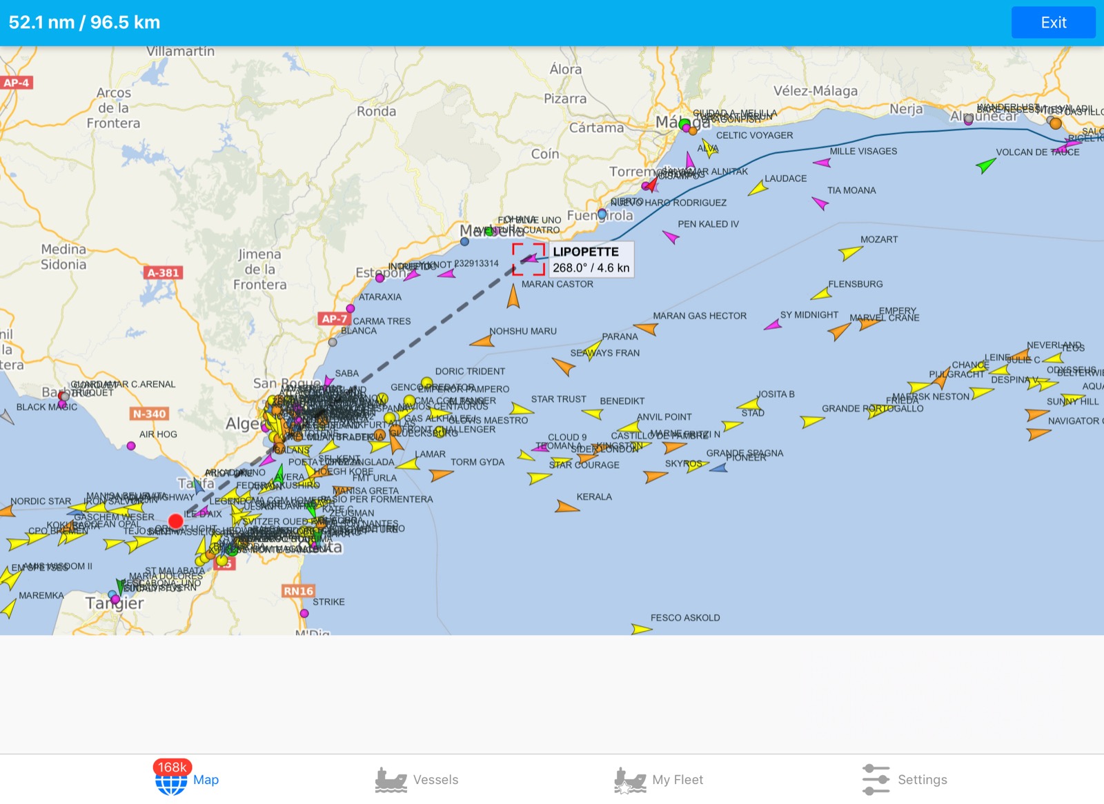 Parcours de la croisière en catamaran en Méditerranée jusqu'à Gibraltar