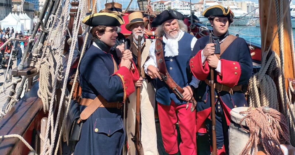 Marins lors d'un rassemblement de grands voiliers Brest 2024