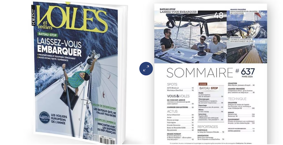 couverture de voiles et voiliers de mars 2024 sur la co-navigation, bateau stop et bourse aux équipiers
