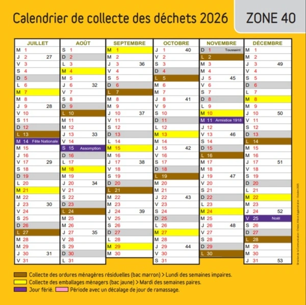 CALENDRIER DE COLLECTE DES DECHETS 2026 MAULEVRIER