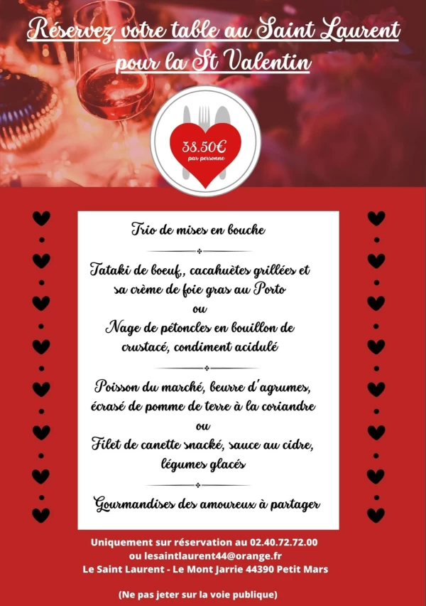 PETIT-MARS : OUVERTURE EXCEPTIONNELLE DU RESTAURANT LE SAINT-LAURENT LE 14 février 2023