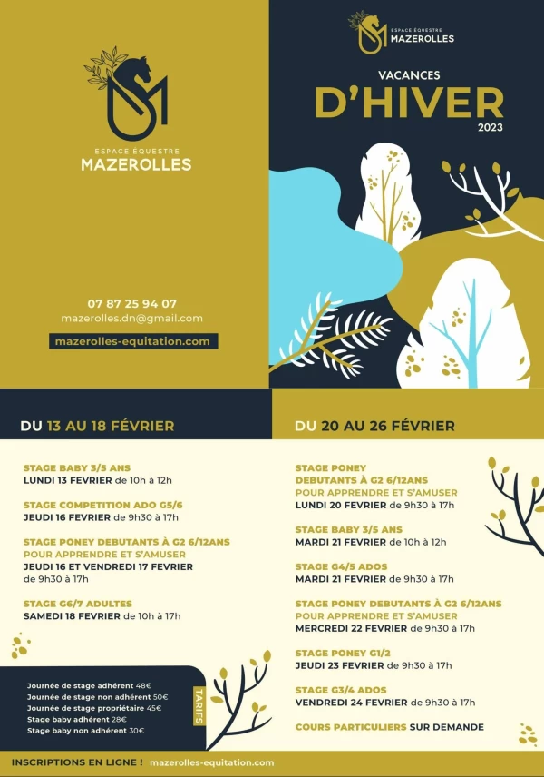 SAINT-MARS-DU-DÉSERT : STAGE VACANCES HIVER 2023 ESPACE ÉQUESTRE MAZEROLLES