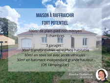 Maison de plain-pied avec 3 garages et fort potentiel d'évol
