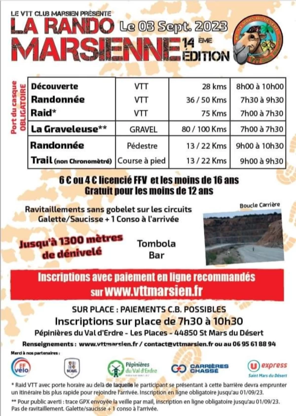 SAINT-MARS-DU-DÉSERT : 14ème ÉDITION DE LA RANDO MARSIENNE DIMANCHE 3 SEPTEMBRE 2023