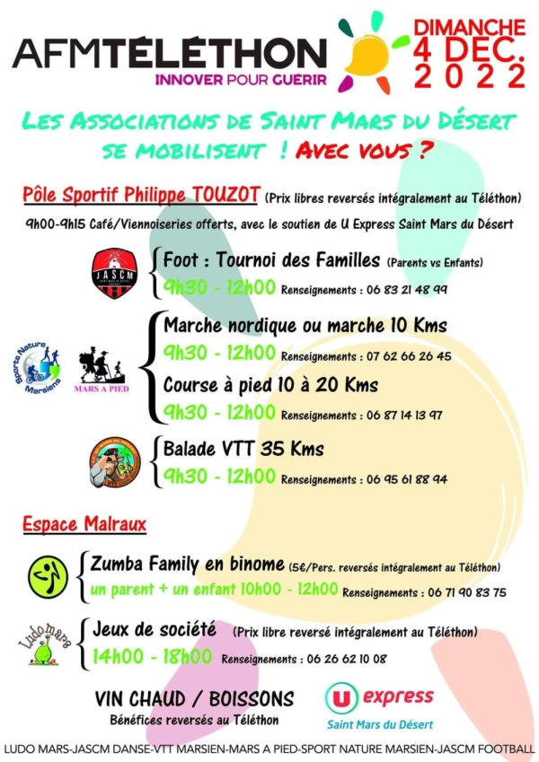LES ASSOCIATIONS SPORTIVES SE MOBILISENT ET VOUS FONT BOUGER POUR LE TÉLÉTHON 2022 : SAINT-MARS-DU-DÉSERT