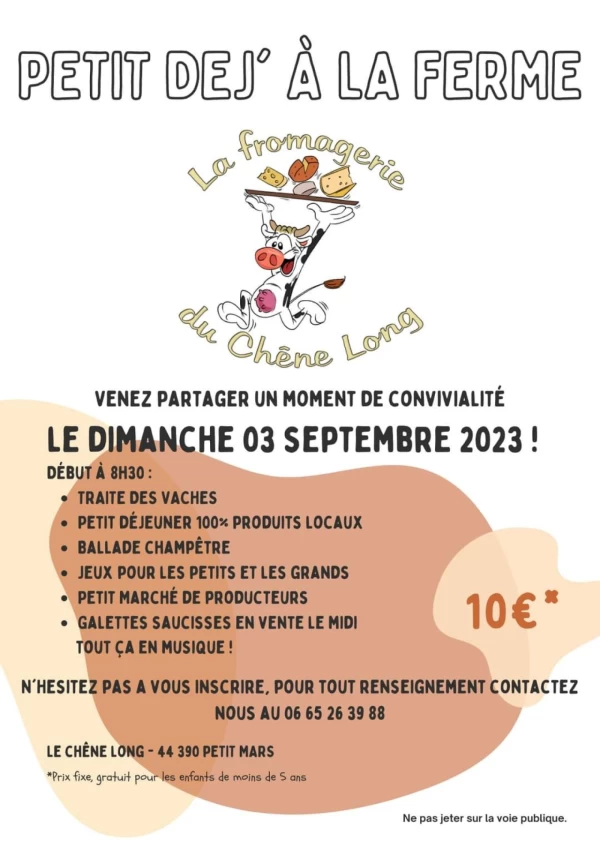 PETIT-MARS : PETIT-DÉJEUNER À LA FERME DIMANCHE 3 SEPTEMBRE 2023