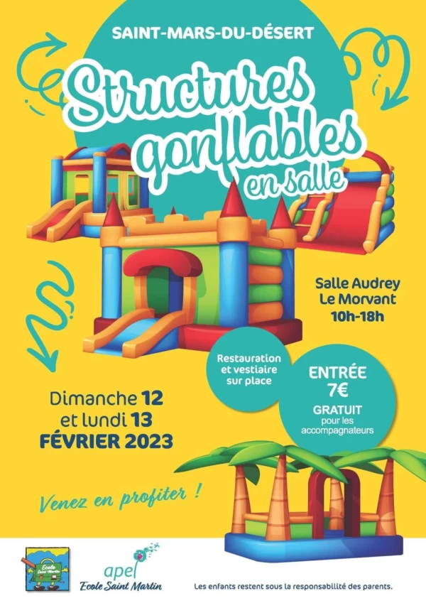 STRUCTURES GONFLABLES EN SALLE LES 12 ET 13 FÉVRIER 2023 : SAINT-MARS-DU-DÉSERT