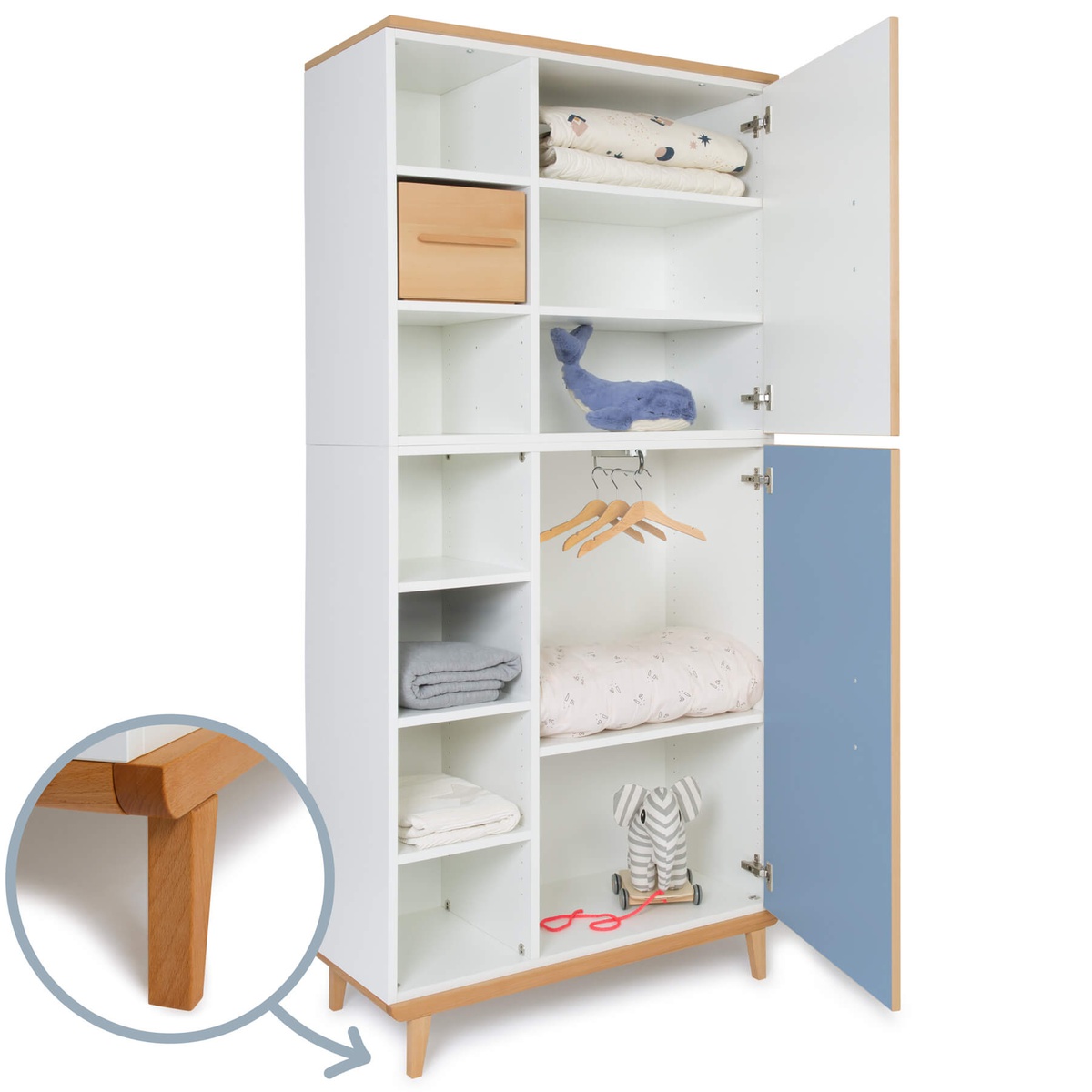 Armario 198 cm 2 puertas NADO Retro acabado haya white-capri blue