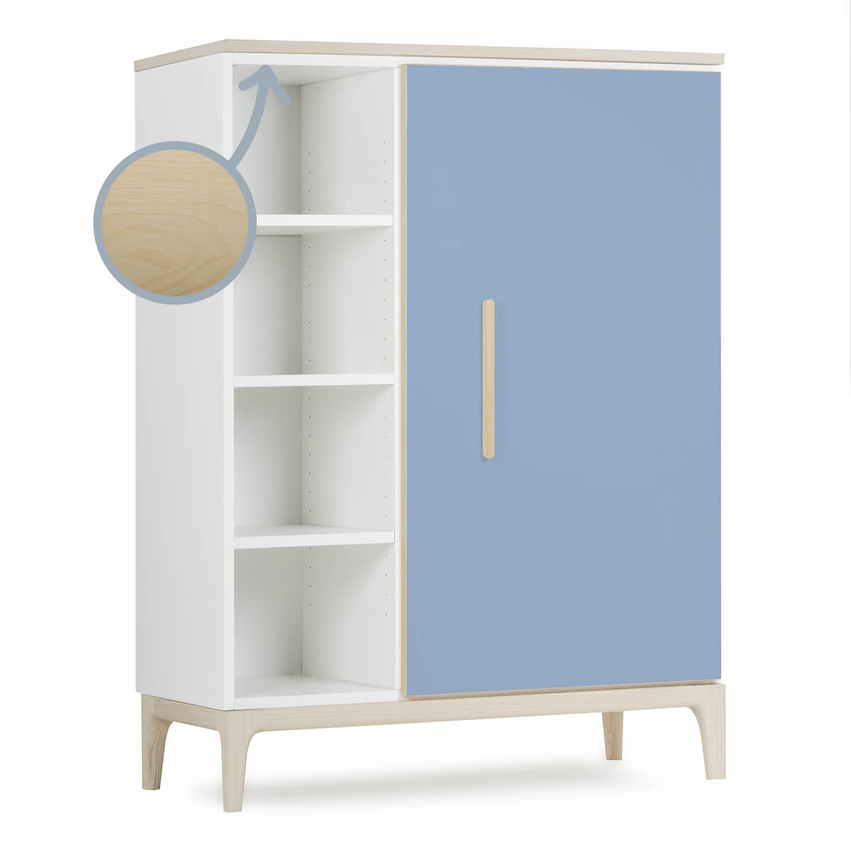 Armoire 120 cm 1 porte NADO Curve finition frêne capri blue