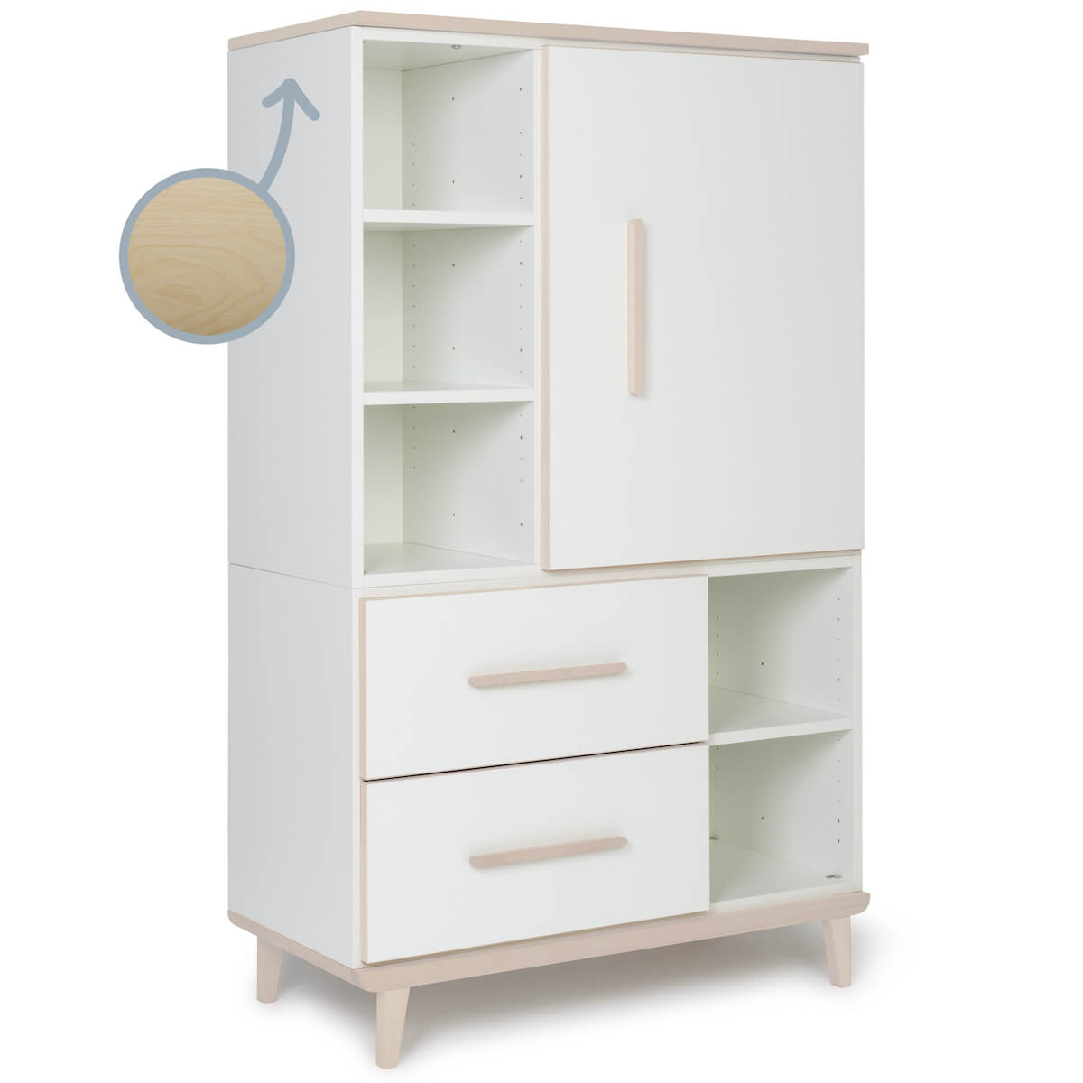 Armoire 147 cm 1 porte 2 tiroirs NADO Retro finition frêne white