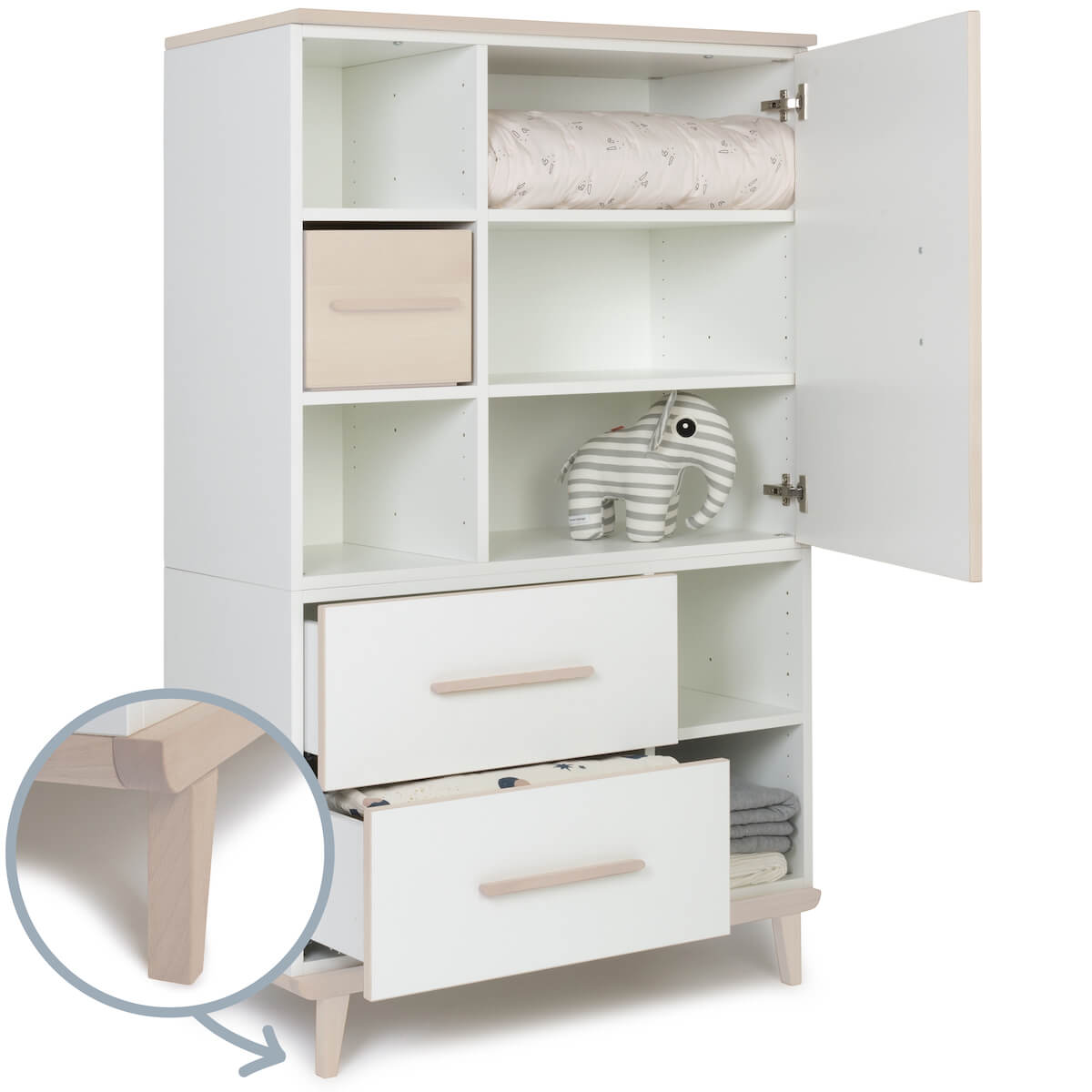 Armoire 147 cm 1 porte 2 tiroirs NADO Retro finition frêne white