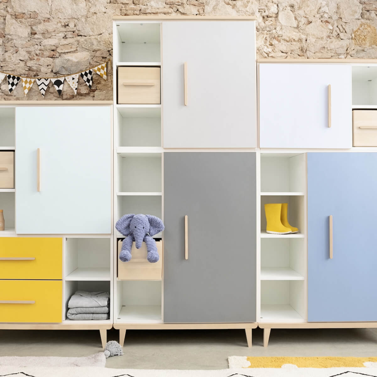 Armoire 147 cm 1 porte 2 tiroirs NADO Retro finition frêne white