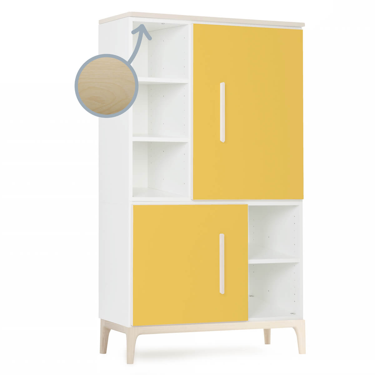 Armoire 147 cm 2 portes NADO Curve finition frêne sunshine yellow