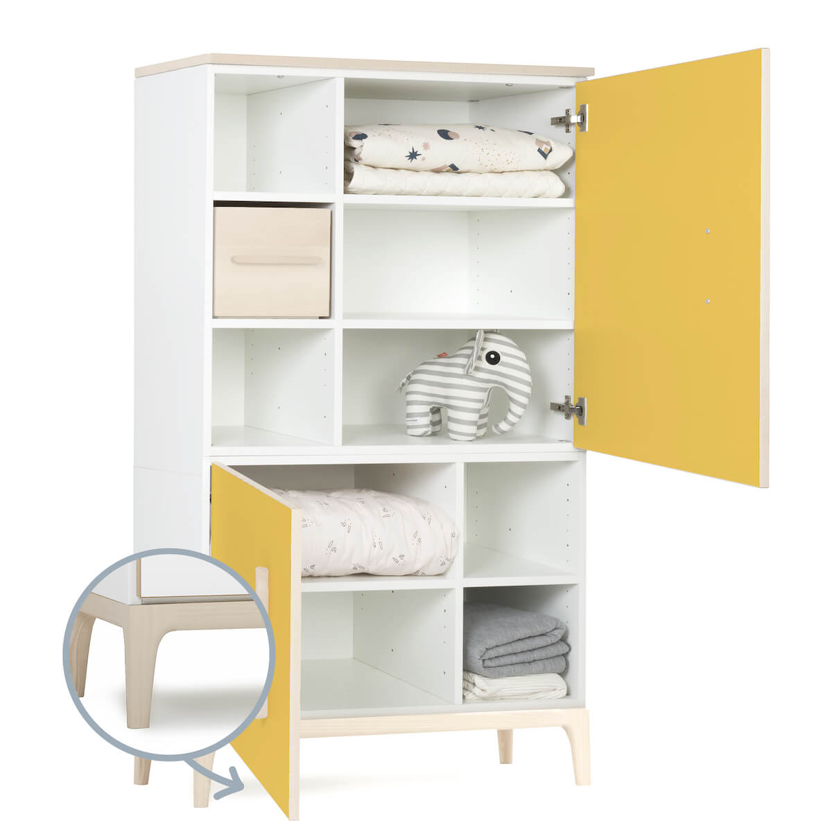 Armoire 147 cm 2 portes NADO Curve finition frêne sunshine yellow