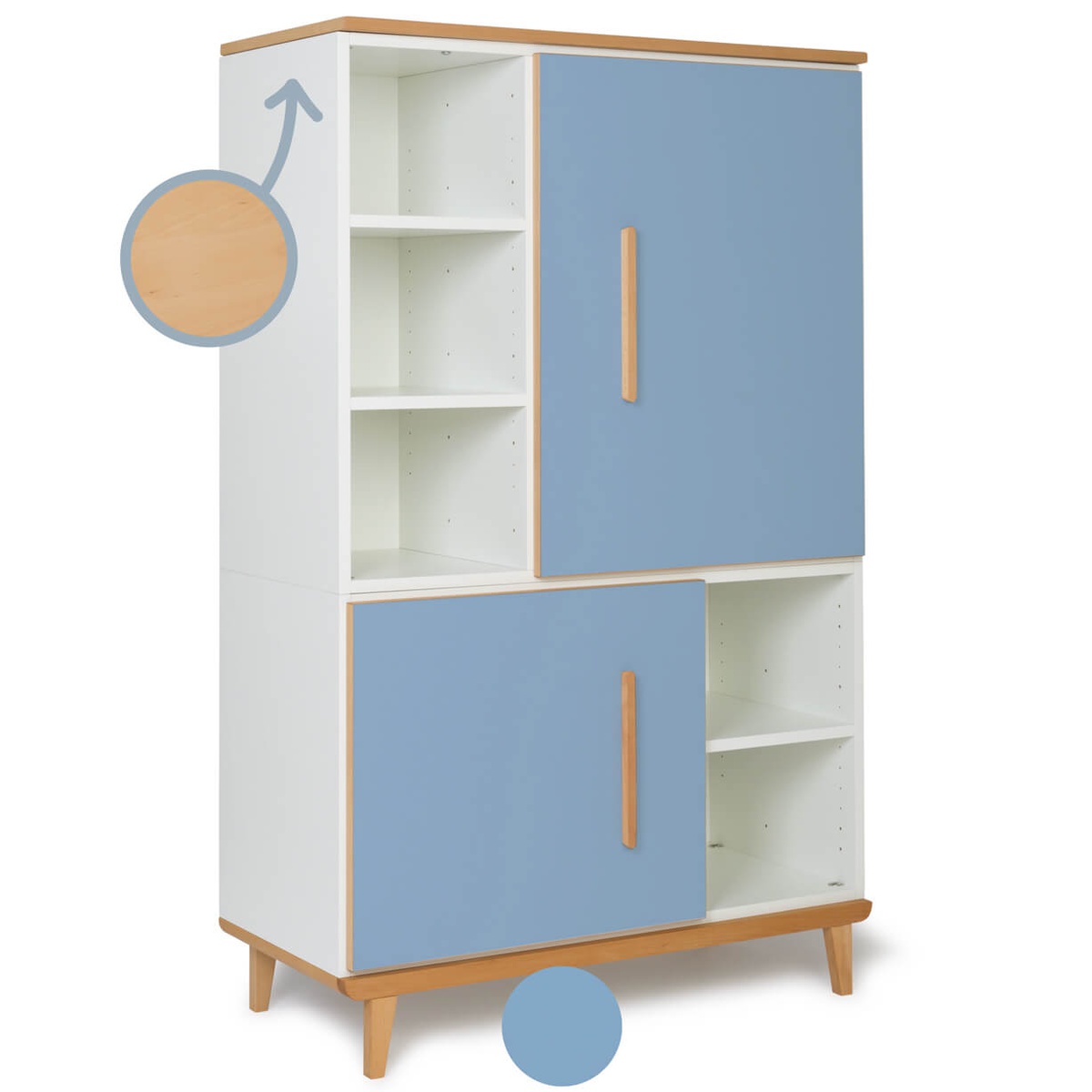 Armoire 147 cm 2 portes NADO Retro finition hêtre capri blue