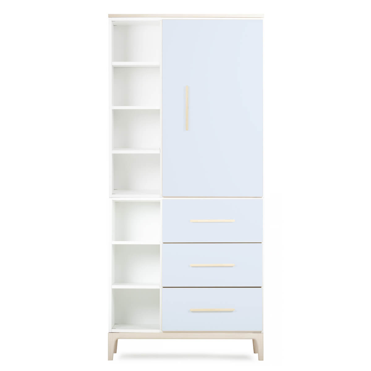 Armoire 198 cm 1 porte 3 tiroirs NADO Curve finition frêne sky blue