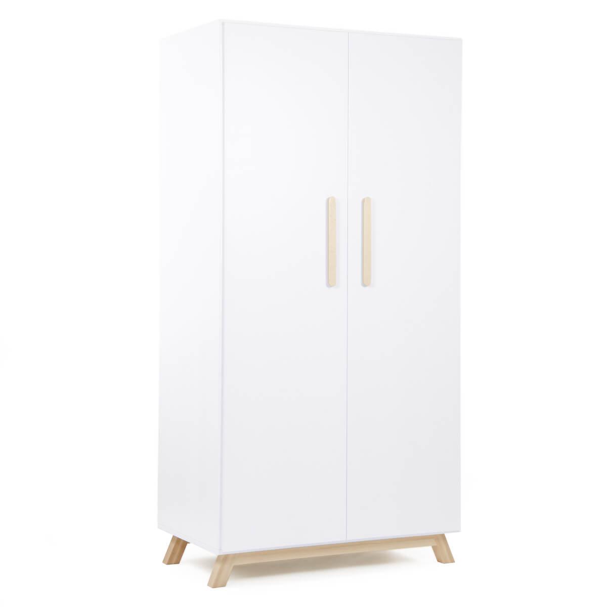 Armoire 2 portes SARA Basiak MDF blanc et hêtre huilé