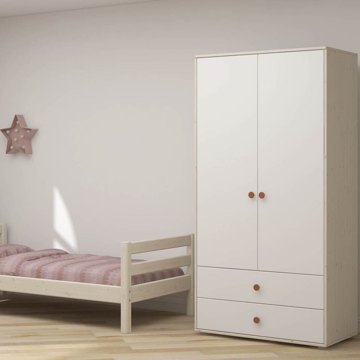 Armoire 2 portes-tiroirs CLASSIC Flexa blanchi-blanc-light blush