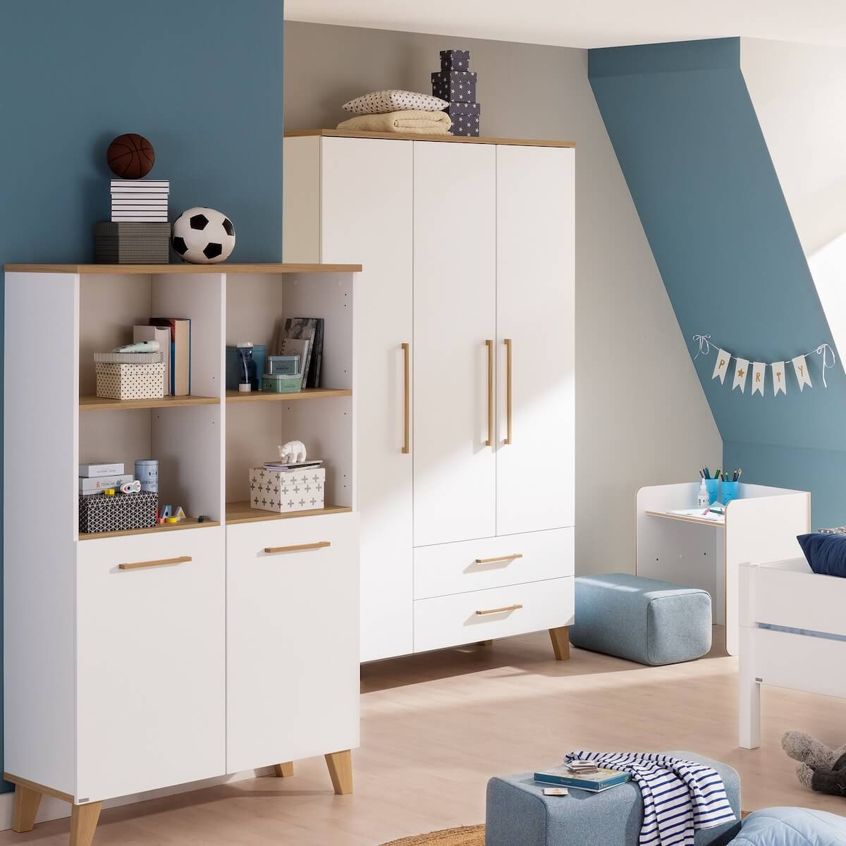 Armoire 3 portes + 2 tiroirs OSCAR Paidi Chêne Nebraska-blanc