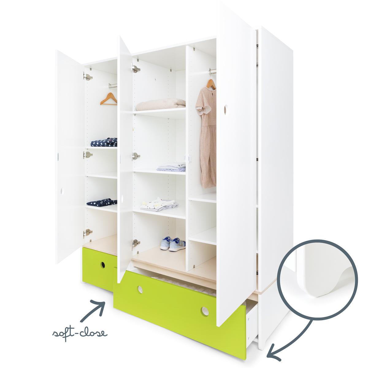 Armoire 3 portes COLORFLEX façades tiroirs lime