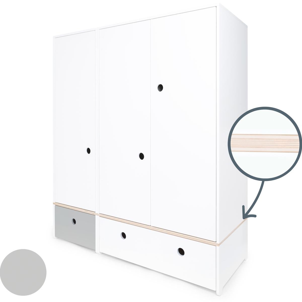 Armoire 3 portes COLORFLEX façades tiroirs pearl grey-white