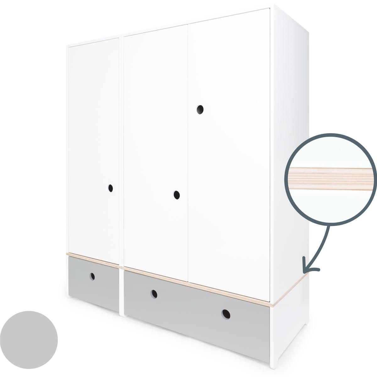 Armoire 3 portes COLORFLEX façades tiroirs pearl grey