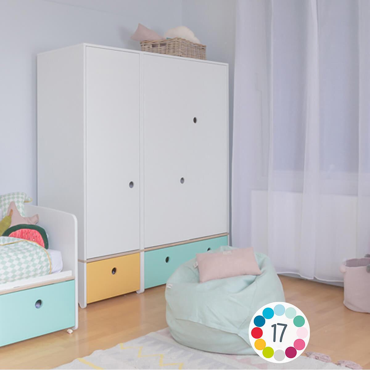 Armoire 3 portes COLORFLEX façades tiroirs white wash-mint