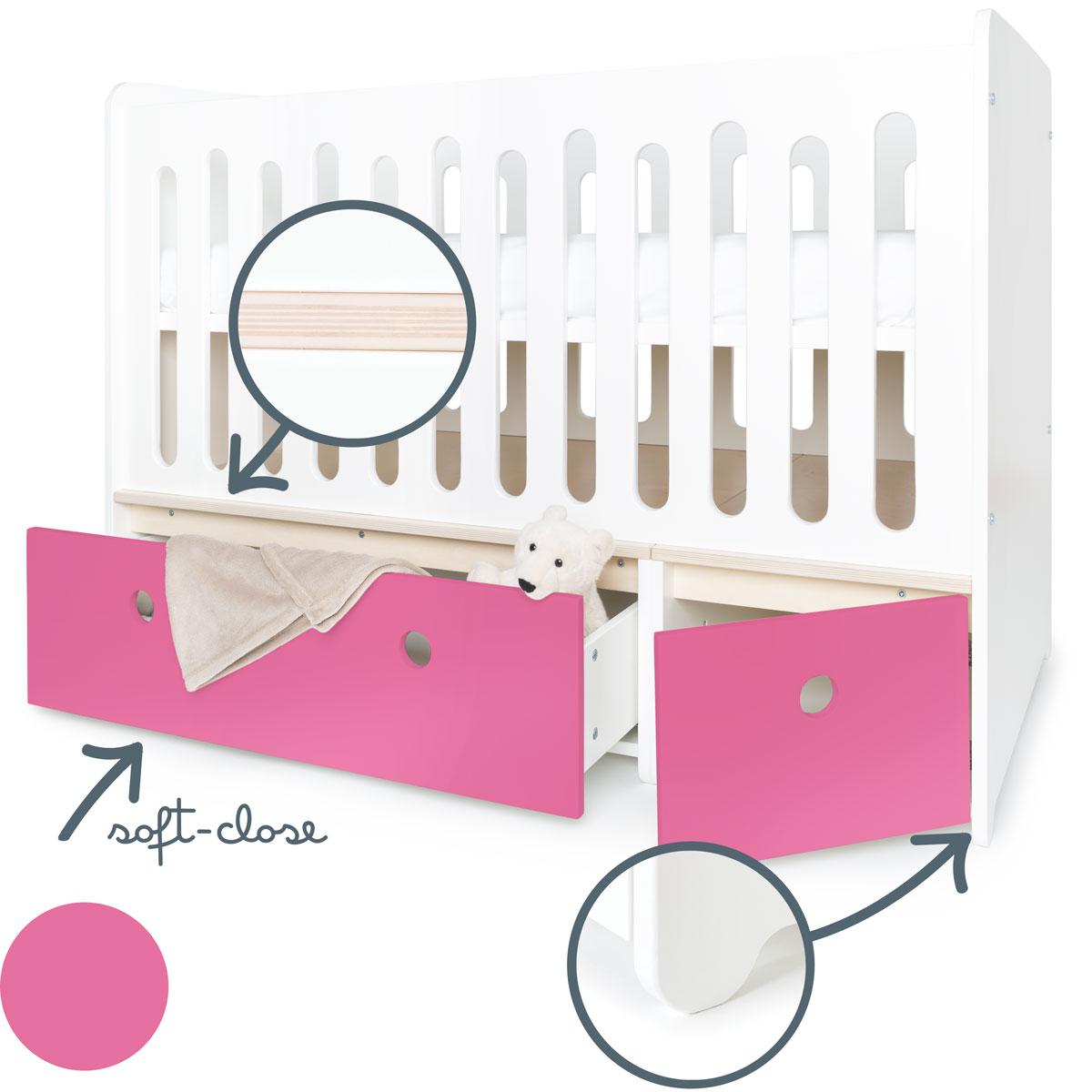 Babybett mitwachsend 70x140cm COLORFLEX pink