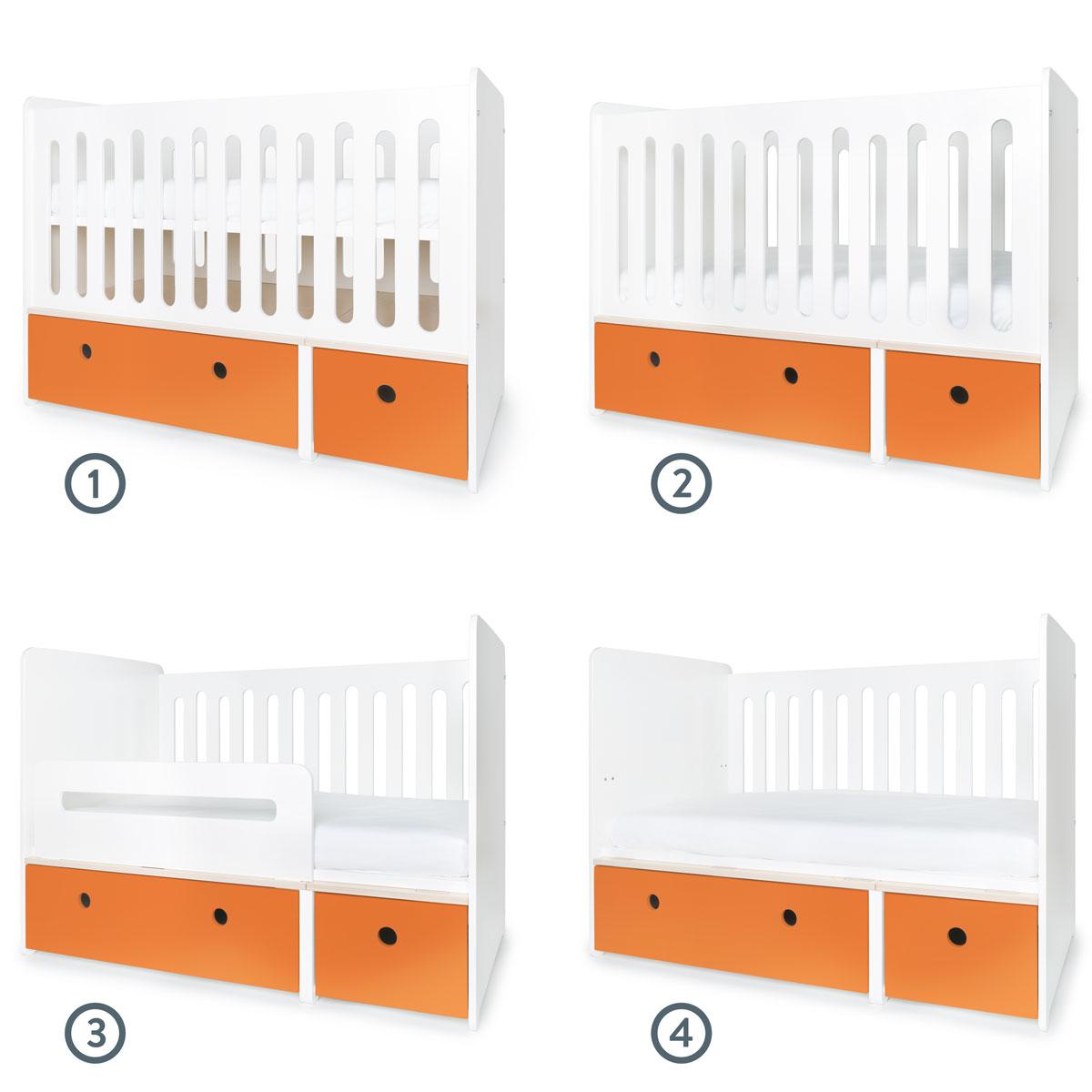 Babybett mitwachsend 70x140cm COLORFLEX pure orange