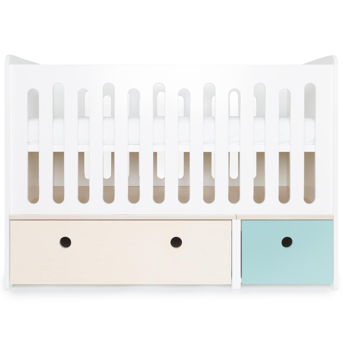 Babybett mitwachsend 70x140cm COLORFLEX sky blue-white wash