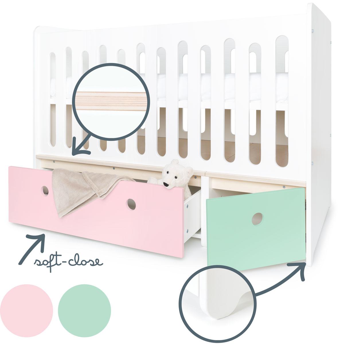 Babybett mitwachsend 70x140cm COLORFLEX sweet pink-mint