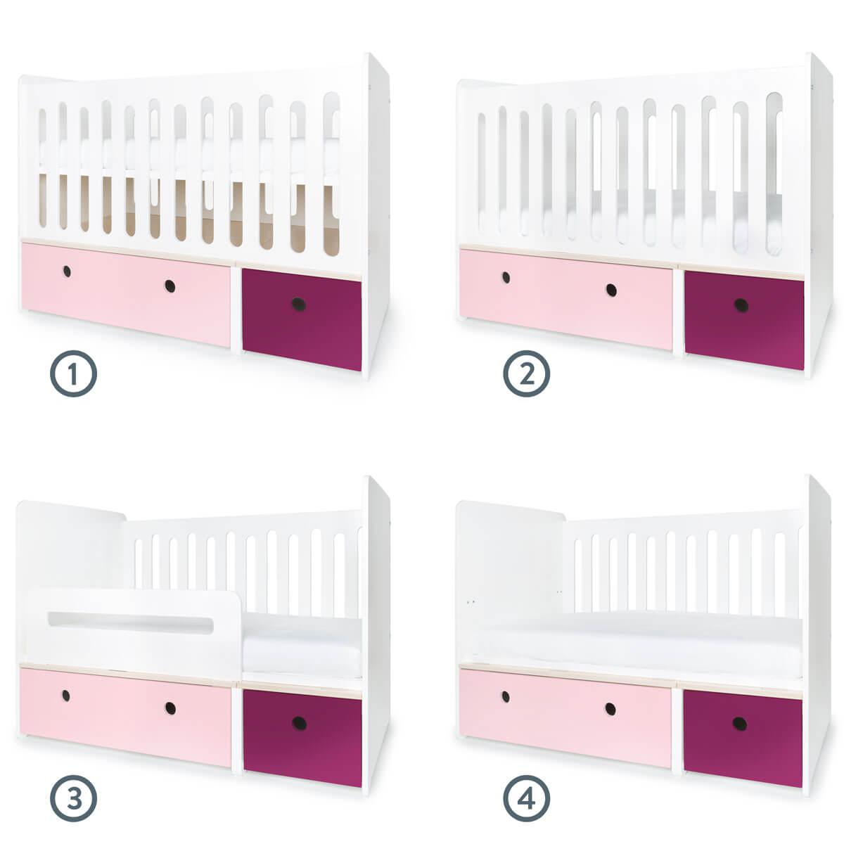 Babybett mitwachsend 70x140cm COLORFLEX sweet pink-plum