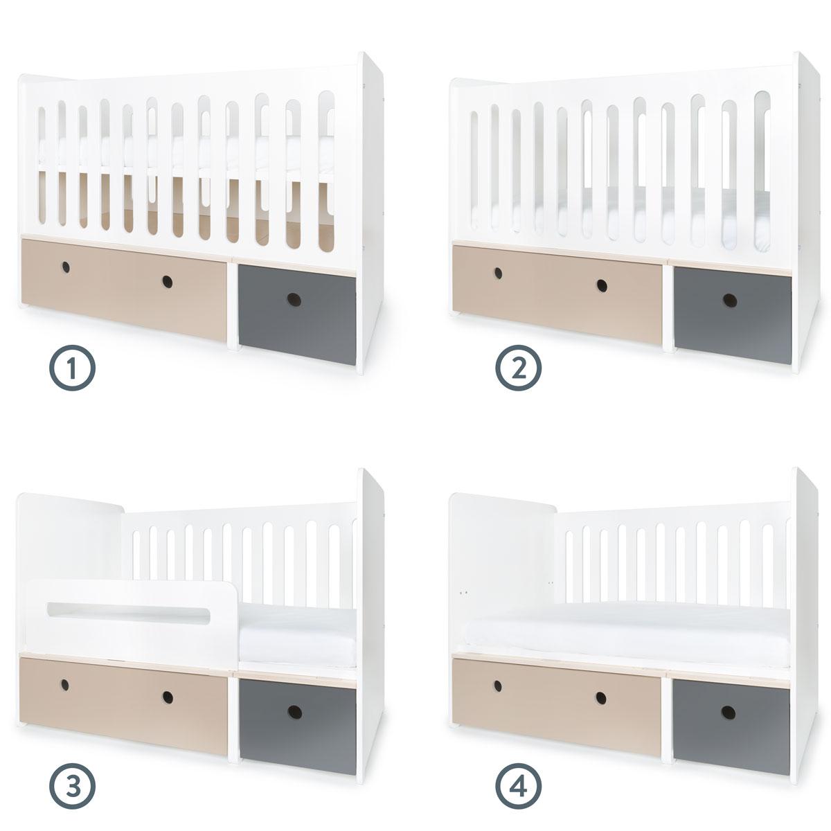 Babybett mitwachsend 70x140cm COLORFLEX warm grey-space grey