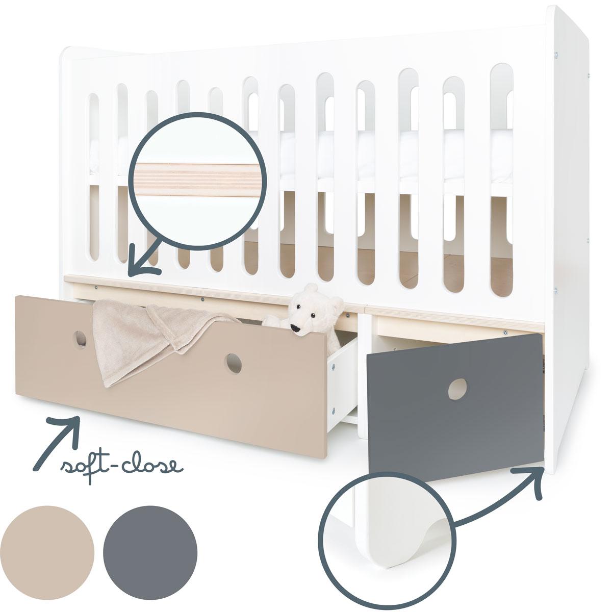 Babybett mitwachsend 70x140cm COLORFLEX warm grey-space grey