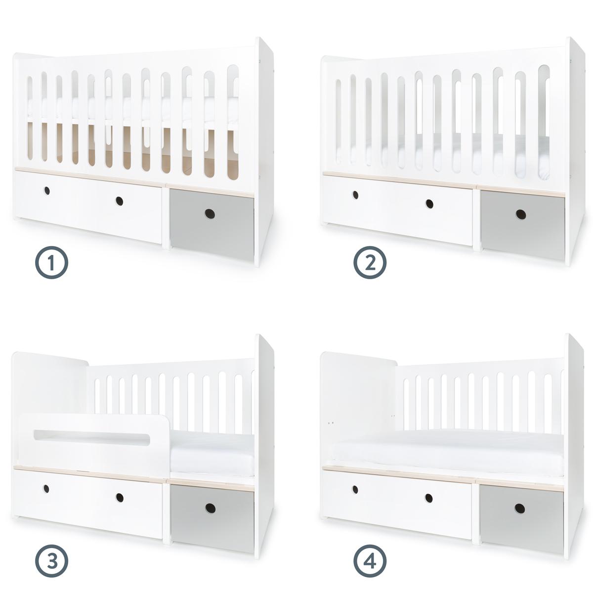 Babybett mitwachsend 70x140cm COLORFLEX white-pearl grey