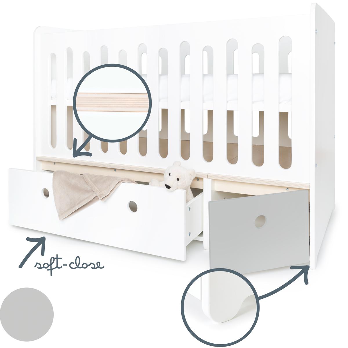 Babybett mitwachsend 70x140cm COLORFLEX white-pearl grey