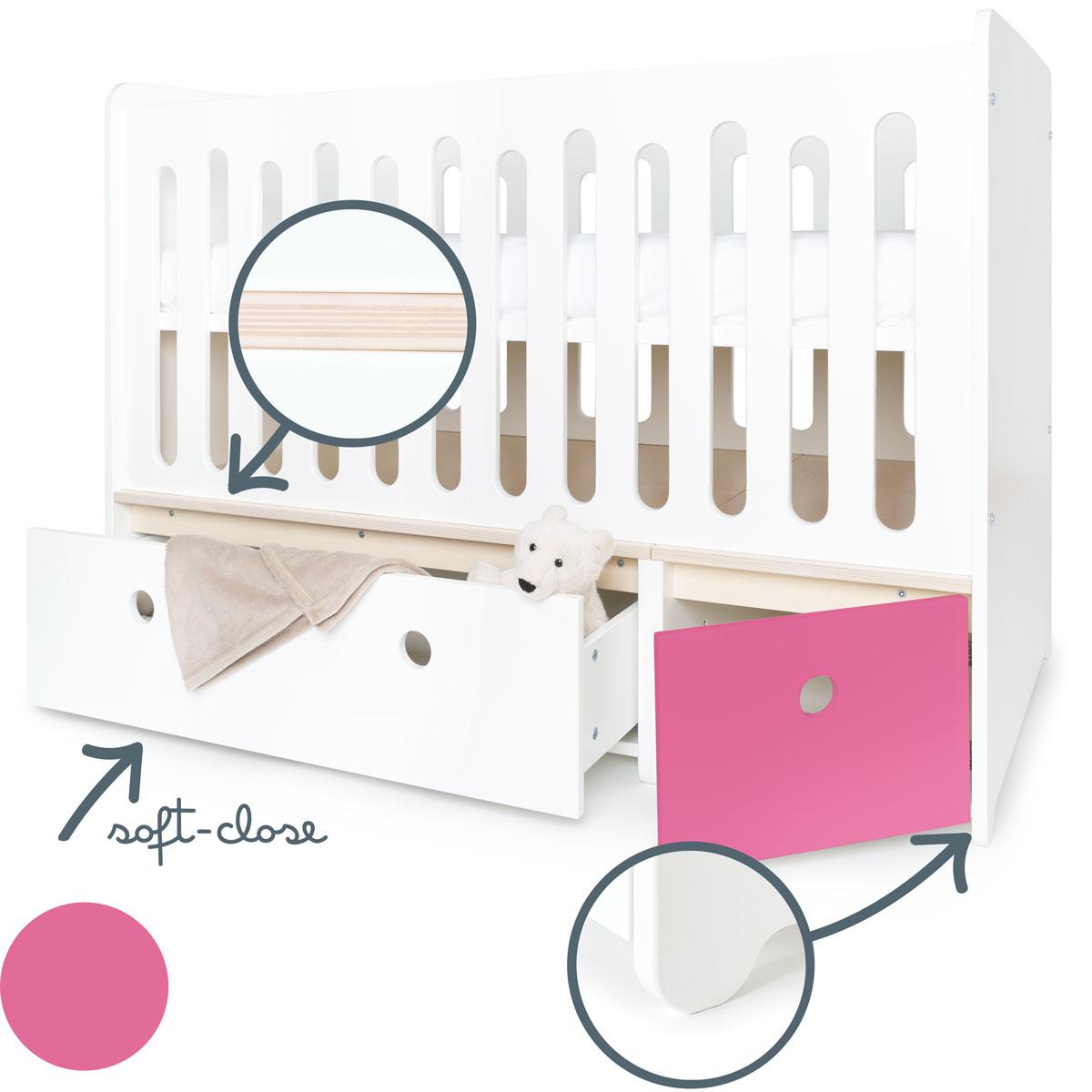 Babybett mitwachsend 70x140cm COLORFLEX white-pink