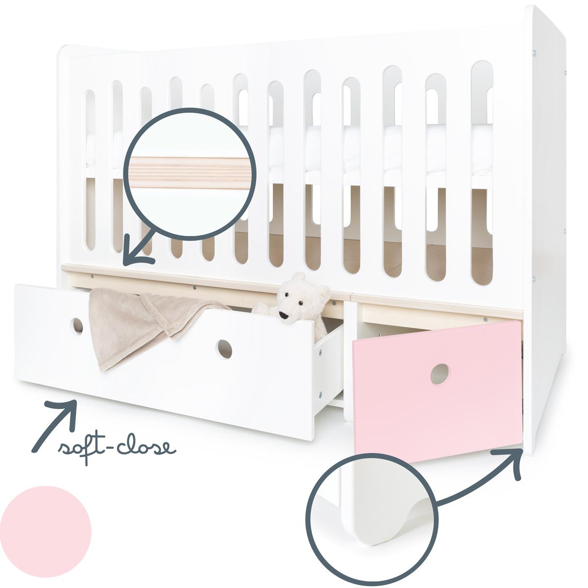 Babybett mitwachsend 70x140cm COLORFLEX white-sweet pink